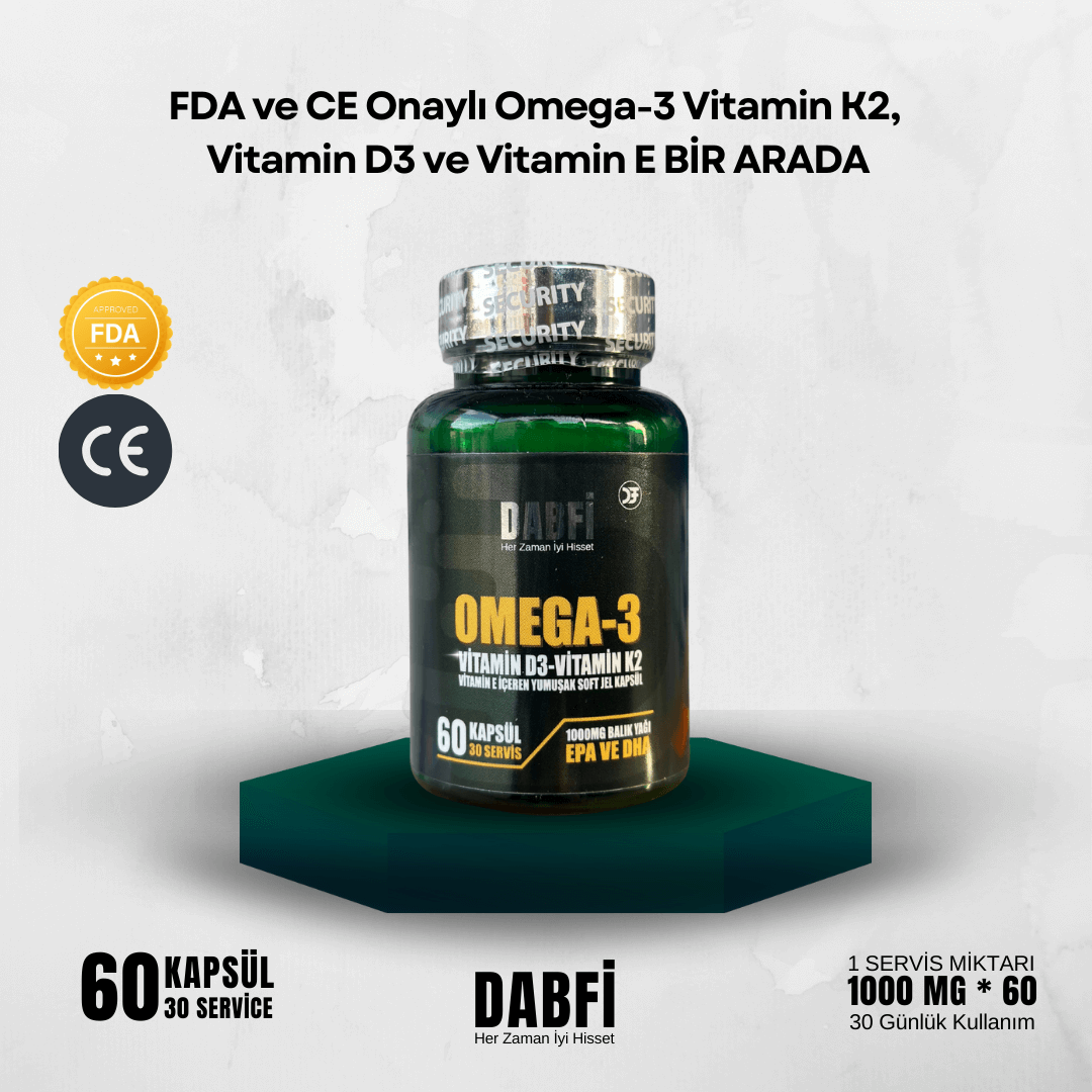 Dabfi Omega-3 Vitamin d3  Vitamin k2 Vitamin E İçeren Yumuşak Soft Jel Kapsül 